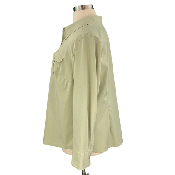 Lane Bryant Khaki Sage Green Basic Button Down Blouse - Picture 9 of 12